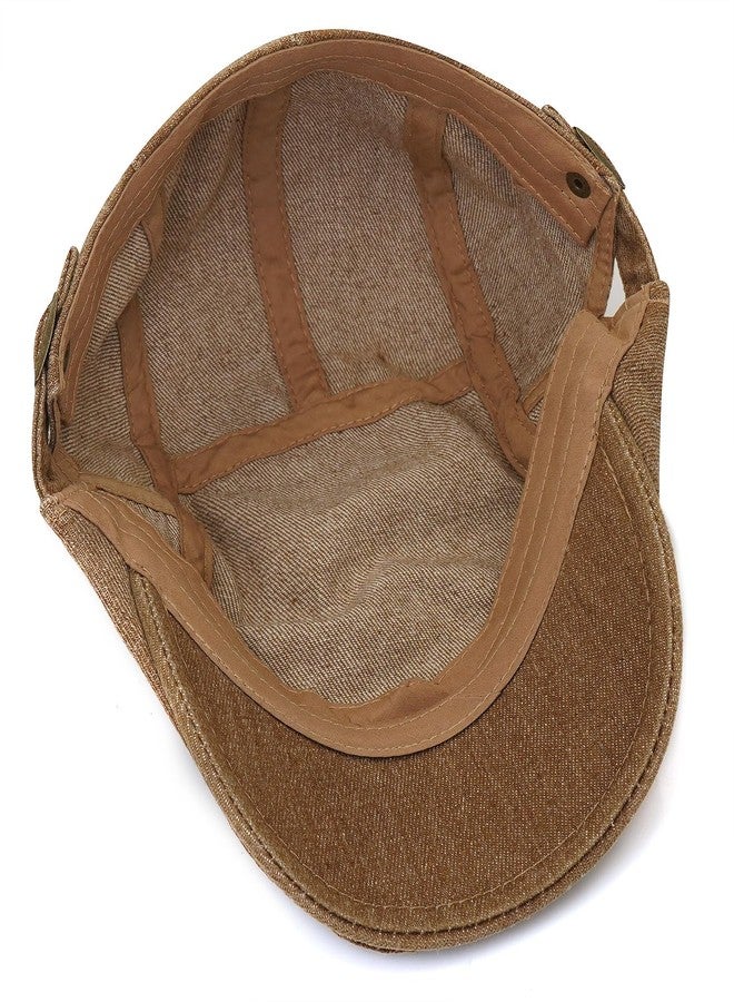 Taidor Mens Denim Cotton Newsboy Cap Ivy Gatsby Driving Hunting Cabbie Hat, Coffee, One size - Image 5