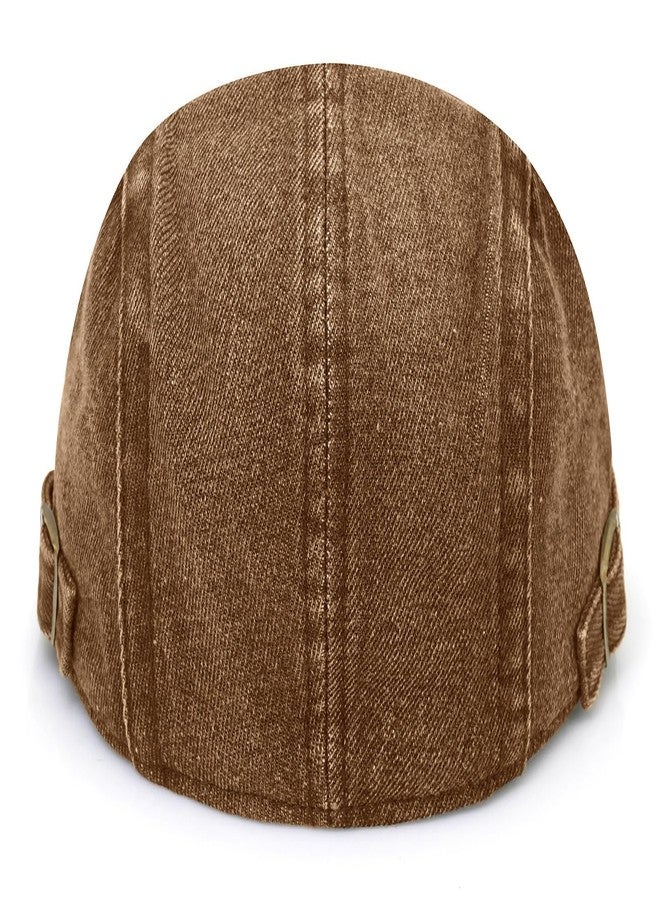 Taidor Mens Denim Cotton Newsboy Cap Ivy Gatsby Driving Hunting Cabbie Hat, Coffee, One size - Image 4