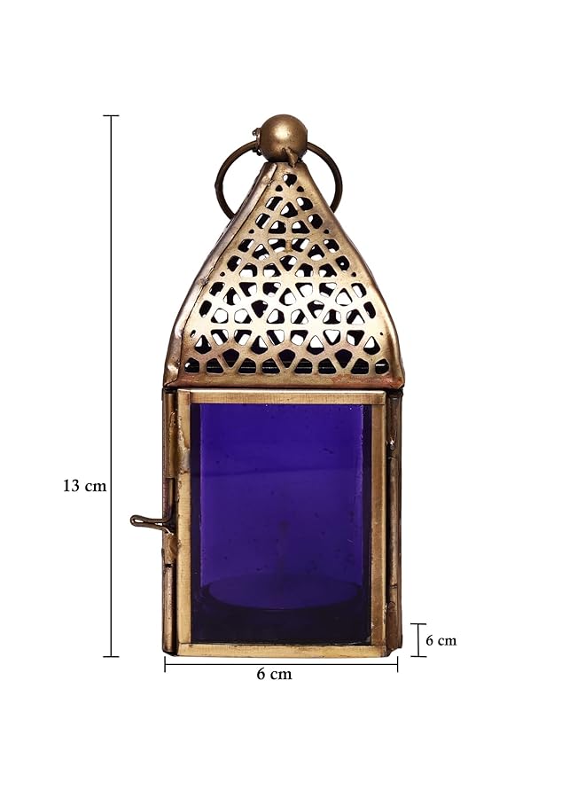 erorex Handmade Decorative Candle Lantern Small Suitable For Indoor And Outdoor Décor Moroccan Arabian Style For Home Decoration In Ramadan Eid Iron Islamic Gift Purple Glass - Image 4