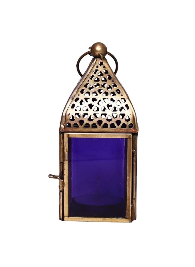 erorex Handmade Decorative Candle Lantern Small Suitable For Indoor And Outdoor Décor Moroccan Arabian Style For Home Decoration In Ramadan Eid Iron Islamic Gift Purple Glass - Image 1