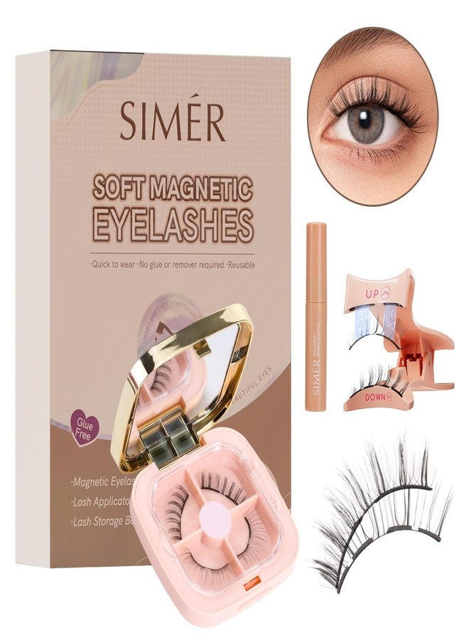 SIMER Magnetic Eyelashes Kit, Soft Magnetic Eyelashes, Natural Look Reusable Glue-free Dual Magnetic Lashes with Applicator, Lightweight Dual Magnetic Lashes - No.1 COMIC STYLE - Image 1