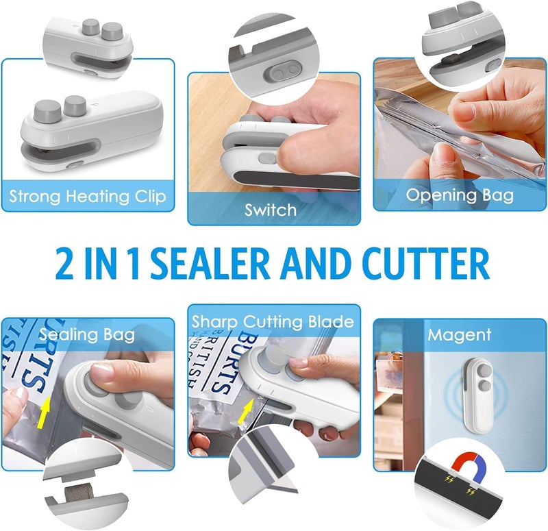 Orrda Vacuum Sealer Machine for Food Packaging Plastic Portable 2in1 USB Rechargeable Mini Magnetic Heat Sealing and Cutting Vecuum Bag Sealer Machine Multicolor - Image 5