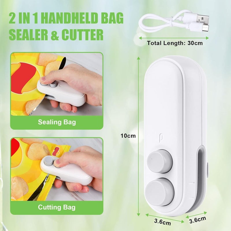 Orrda Vacuum Sealer Machine for Food Packaging Plastic Portable 2in1 USB Rechargeable Mini Magnetic Heat Sealing and Cutting Vecuum Bag Sealer Machine Multicolor - Image 2