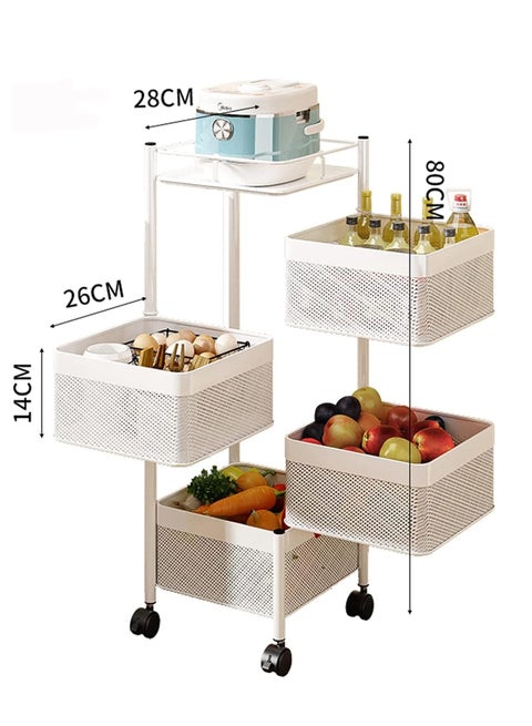 4-Tier Square Multipurpose Rolling Storage Cart White