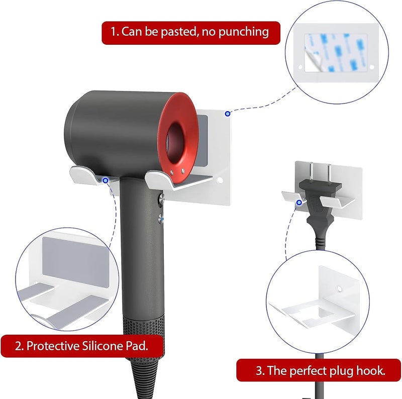 XIGOO Self Adhesive Hair Dryer Holder Wall Mounted - Adhesive Bathroom Hair Blow Dryer Rack Organizer Compatible with Supersonic Hair Dryers (White) - Image 4