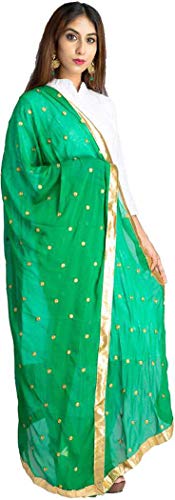 themilestocks Woman's Embroidered Chiffon Dupatta Scarf Shawl Wrap Soft Indian Bridal Wedding (Green 2) - Image 3