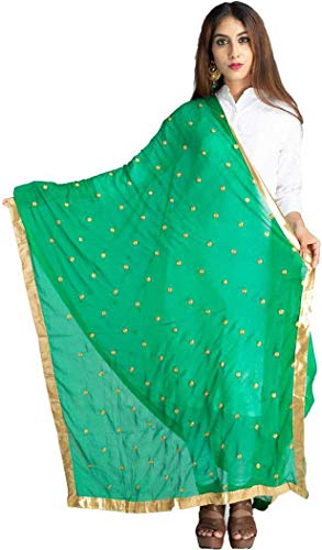 themilestocks Woman's Embroidered Chiffon Dupatta Scarf Shawl Wrap Soft Indian Bridal Wedding (Green 2) - Image 2