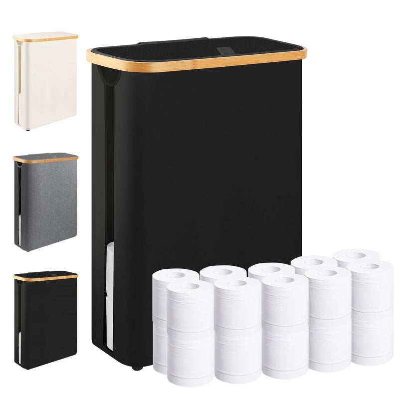 Dotpilgo Extra Large Toilet Paper Storage Basket with Lid Slim Toilet Paper Basket Holder Bin Container Organizer for Bathroom Hold up to 20 Regular Rolls or 15 Mega Rolls - Image 1