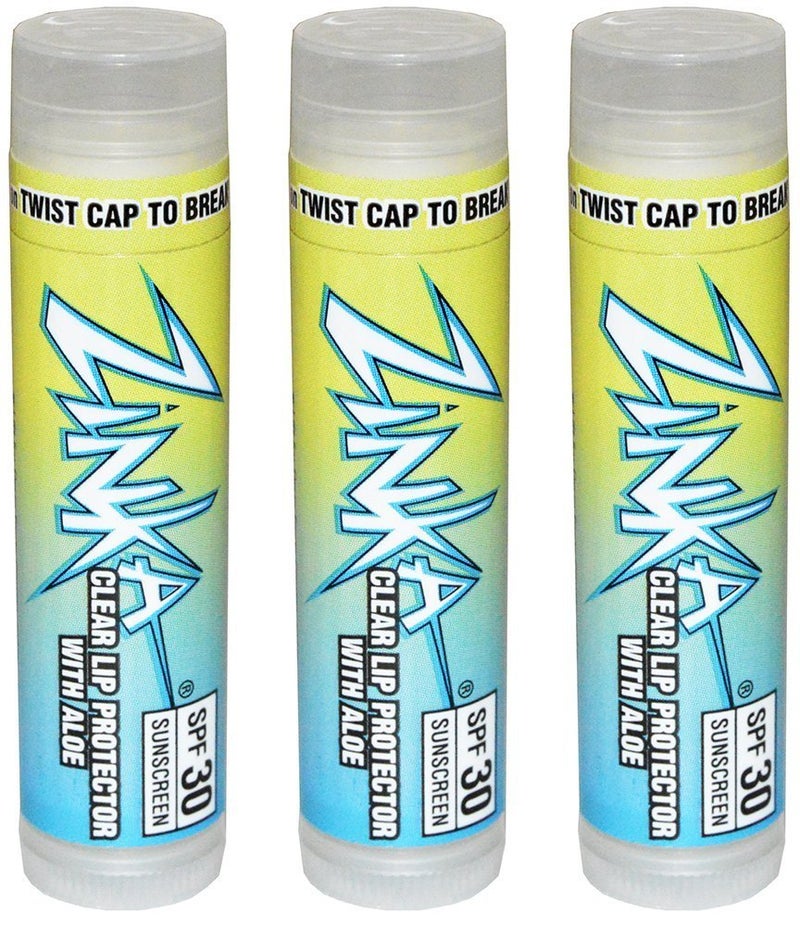 Zinka Clear Lip Protector With Aloe SPF 30 Sunscreen Lip Balm 15 Ounce Pack of 3