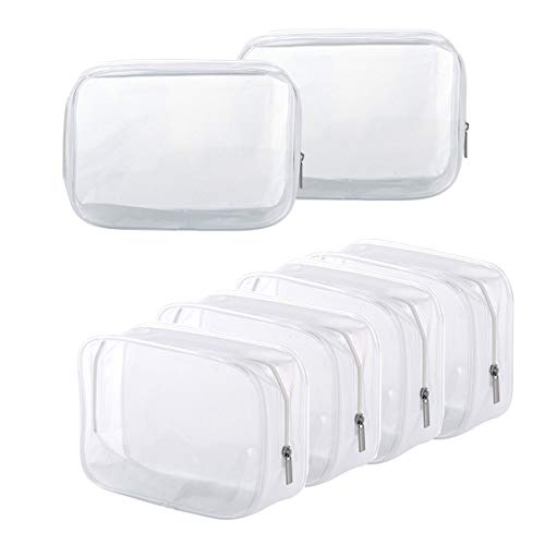 BEFORYOU 6 Pack Clear Toiletry Carry Pouch with Zipper Portable Plastic Waterproof Cosmetic Bag TSA Approved for Vacation Travel Bathroom and Organizing (White, Small) - Image 1