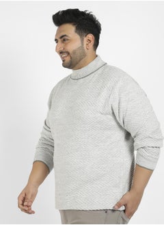 Instafab Plus Men's Beige Herringbone Knitted Pullover Sweater  - Image 3