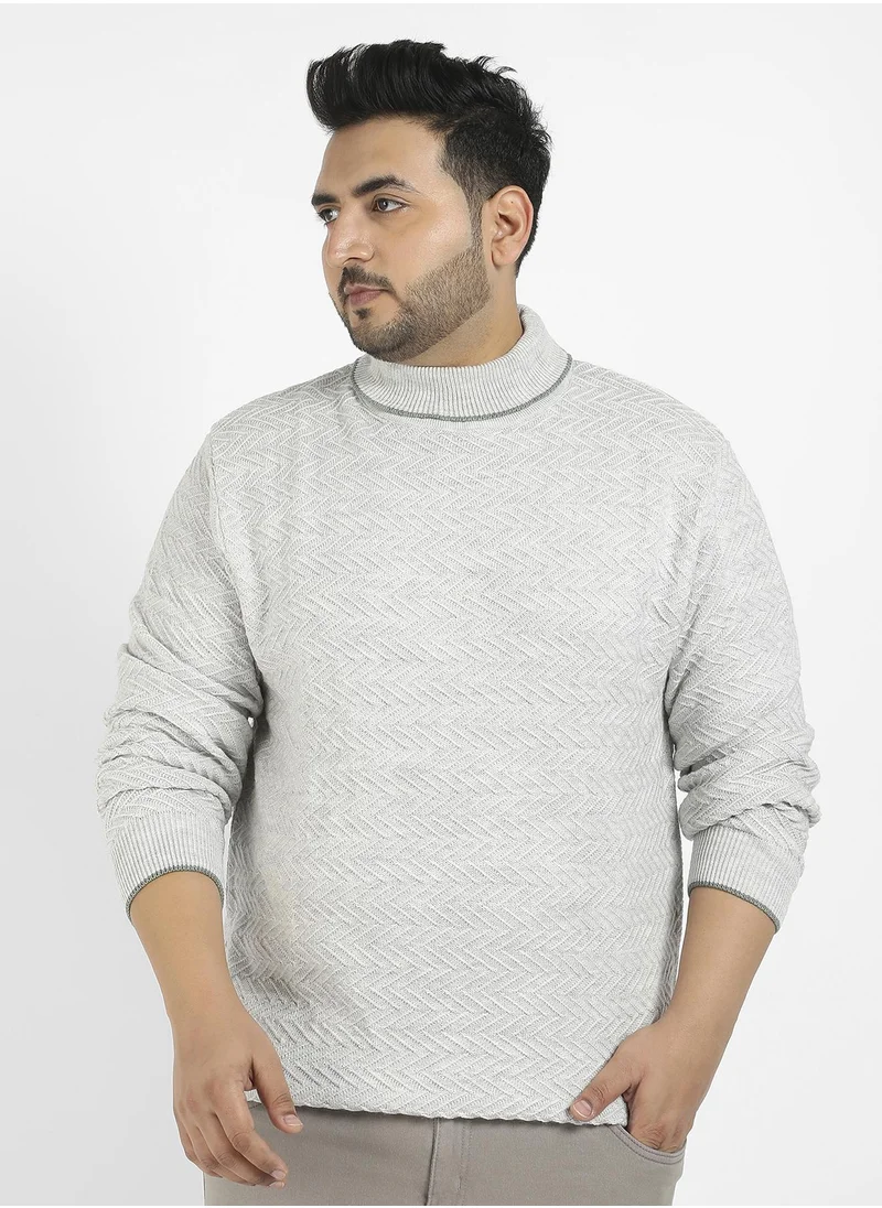 Instafab Plus Men's Beige Herringbone Knitted Pullover Sweater