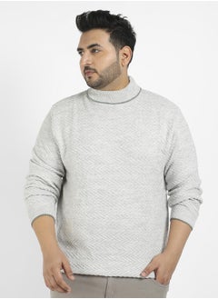 Instafab Plus Men's Beige Herringbone Knitted Pullover Sweater  - Image 2