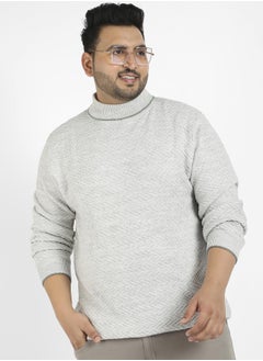 Instafab Plus Men's Beige Herringbone Knitted Pullover Sweater  - Image 1