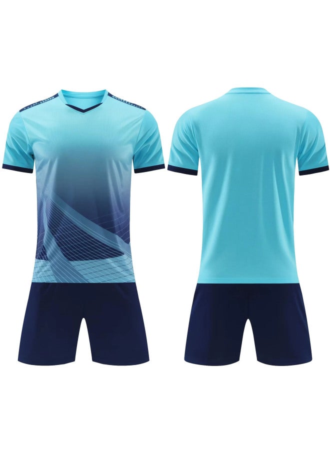 2025 Children's Soccer Jersey Men's Competition Team Wear Summer Training Short Sleeve with Bilateral Pocket - Lake Blue