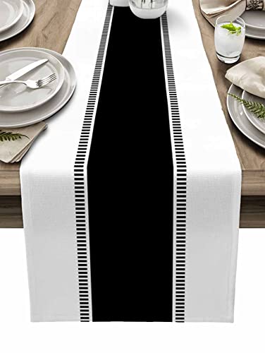 Futuregrace Black Table Runners 120 inches Long, Modern Stripes Table Runner Dresser Scarves,Non Slip Decortaive Table - Image 2