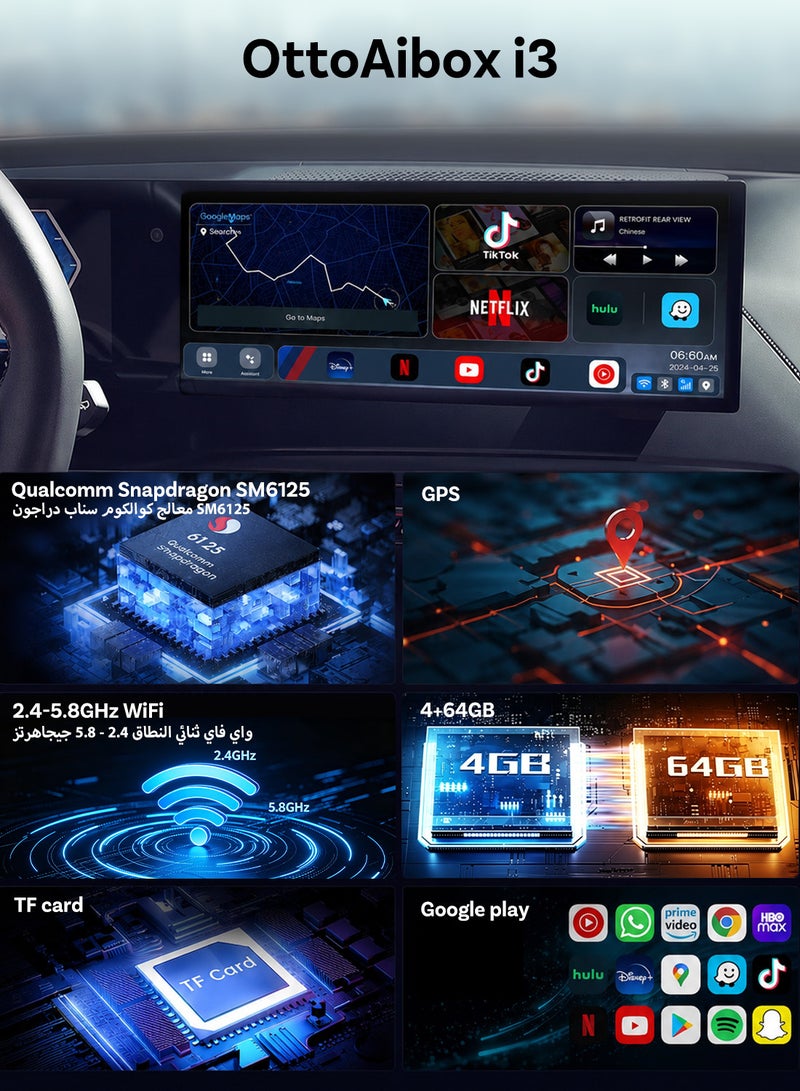 OTTOCAST I3 BMW AI Box Google Play YouTube Netflix Tiktok Disney, with SIM & SD Card Slot, for Car with OEM Wireless CarPlay - Image 2