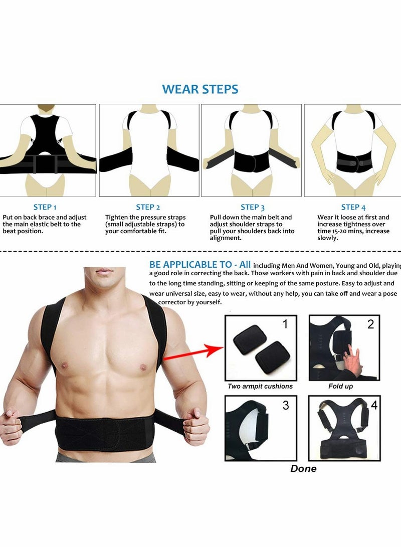SOLARAE Adjustable Magnetic Posture Corrector for Neck, Shoulder, Upper and Lower Back Support - Black, Small Size - Image 3