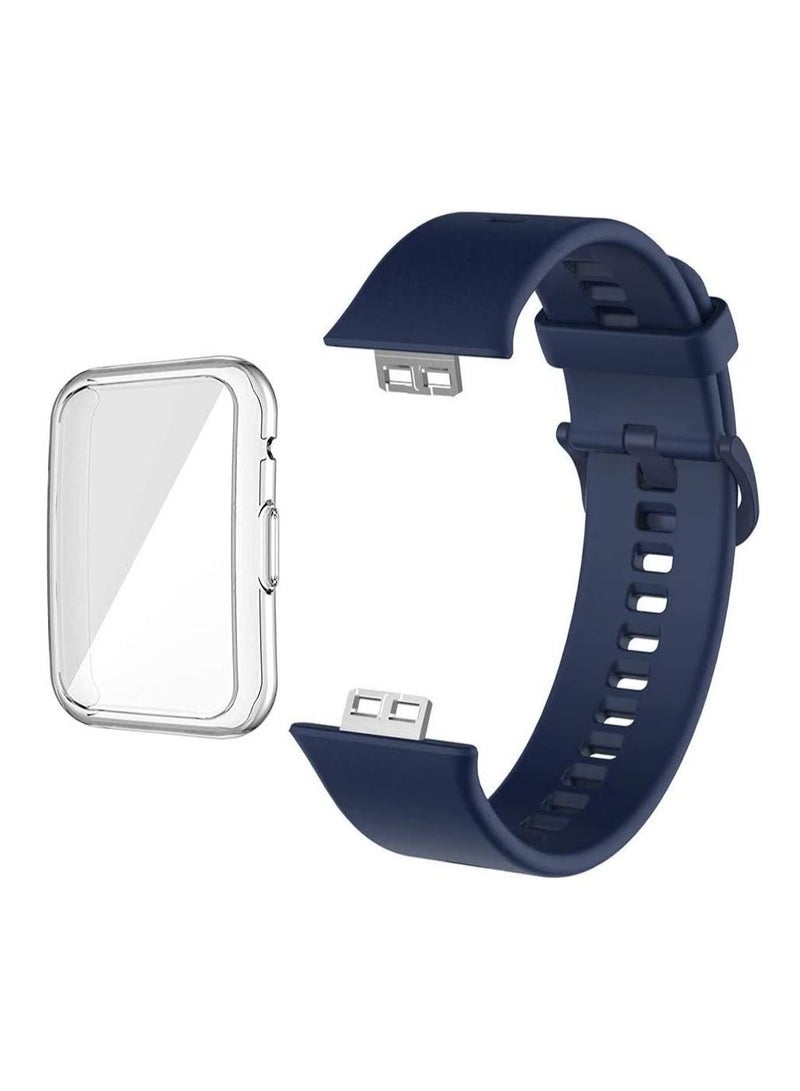 Huawei Fit Watch Band Strap Silicone Replacement Wristband With Cover Blue - Image 1