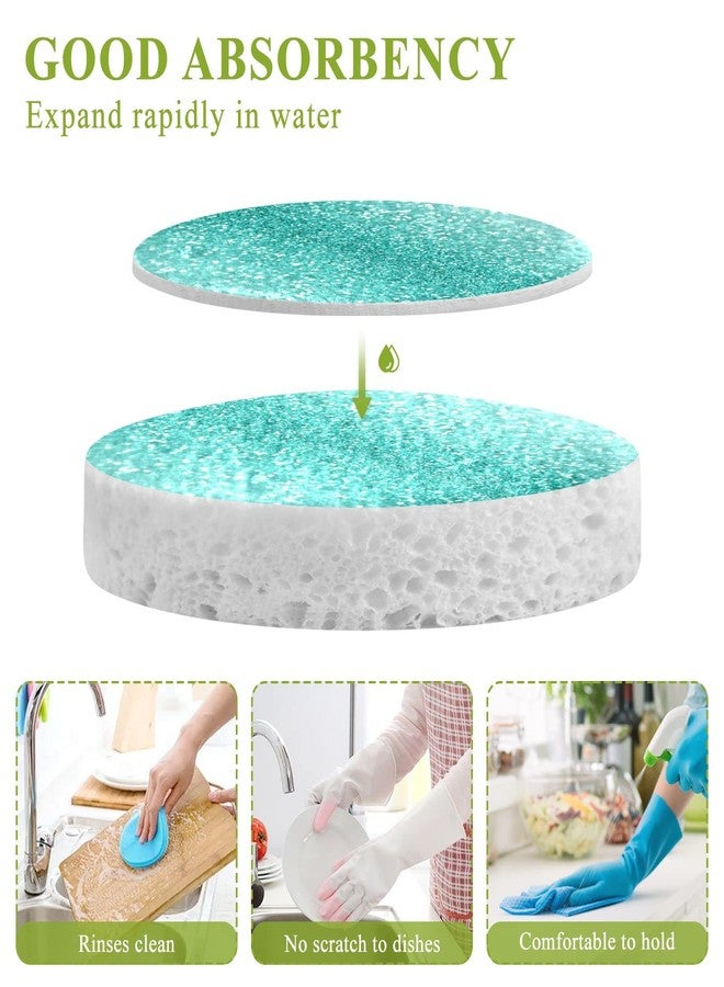 Eionryn Teal Turquoise Sparkle Kitchen Sponges Sea Water Aqua Green Cleaning Dish Sponges Non-Scratch Natural Scrubber Sponge for Kitchen Bathroom Cars, pack of 3 - Image 3