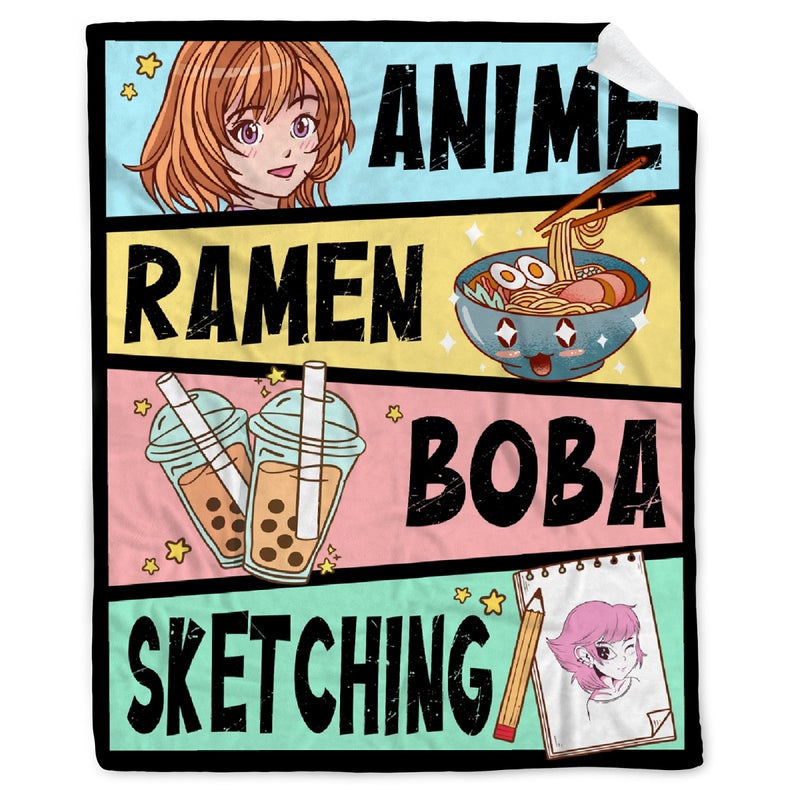 AIBILEEN Anime Blanket Gifts for Girls Kawaii Anime Decor for Women Anime Ramen Boba Sketching Flannel Blanket Anime Lover Stuff Luxurious Warm and Cozy for M 50X60 Inch for TeenTravel - Image 2