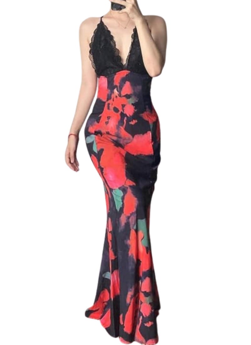XPONNI Y2K Backless Wedding Guest Dress Sheer Lace Tie Dye Vacation Maxi Dress Resort Beach Long Dresses Summer 2025 - Image 1