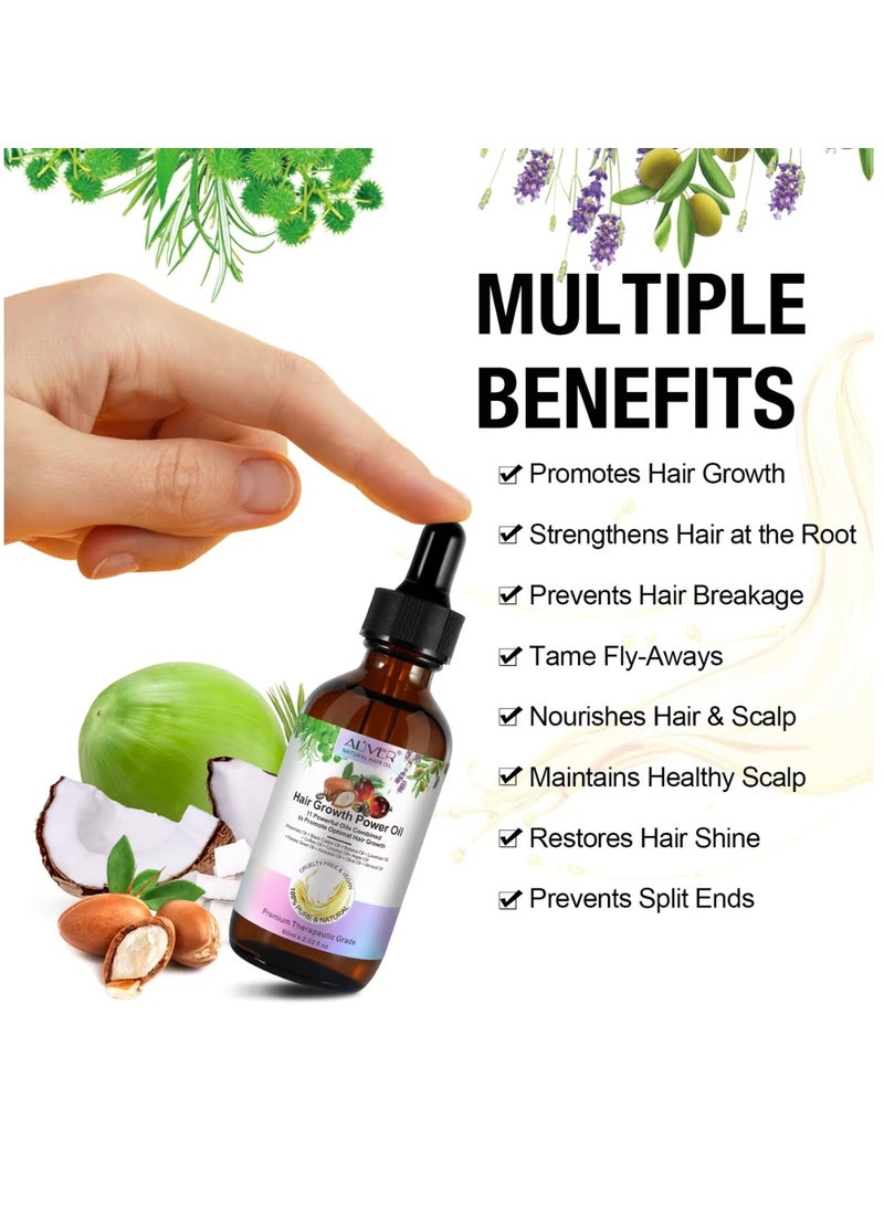 ALIVER زيت قوي لنمو الشعر 60 مل، زيت نمو الشعر 11 في 1 مع زيت إكليل الجبل والباتانا لإصلاح الشعر الرقيق، الشعر التالف، يغذي الشعر الرقيق وفروة الرأس والبشرة وفقدان نمو الشعر، مناسب لجميع أنواع الشعر - Image 5