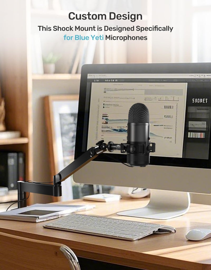 Etour Custom Built for Blue Yeti Shock Mount with Pop Filter, 2026 Upgrade Anti-Vibration Suspension Elastic Shock Mount Holder Clip Mics Stand with Screw Adapter Compatible with Yeti Microphone - Image 2