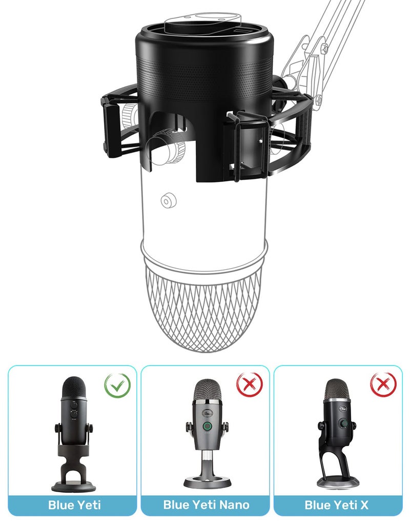 Etour Custom Built for Blue Yeti Shock Mount with Pop Filter, 2026 Upgrade Anti-Vibration Suspension Elastic Shock Mount Holder Clip Mics Stand with Screw Adapter Compatible with Yeti Microphone - Image 4
