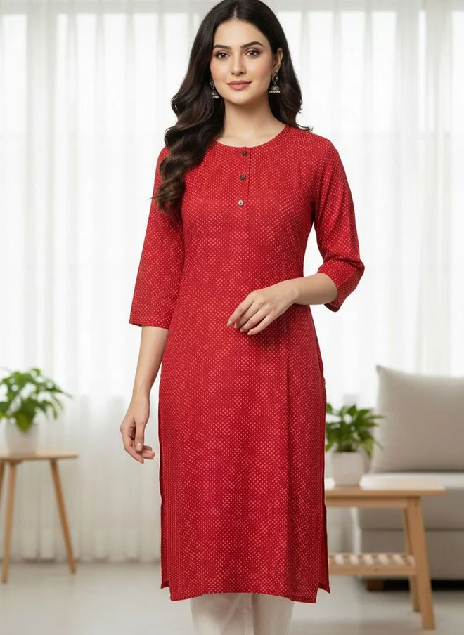 Floral Printed Red Kurta for Women