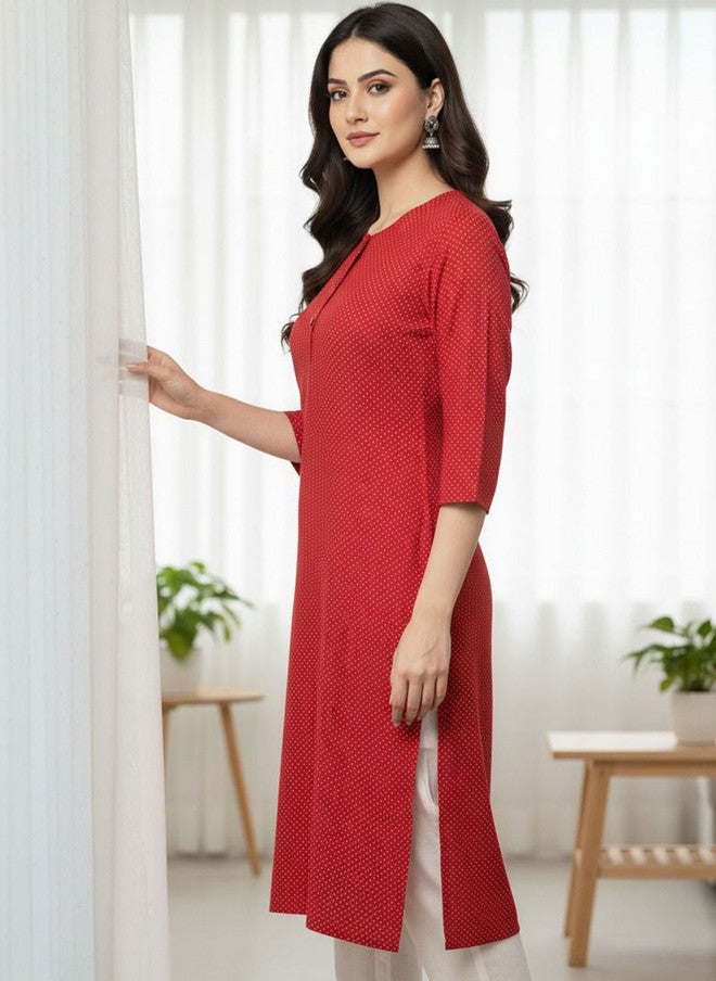 Saka Designs Floral Printed Red Kurta for Women - Image 3