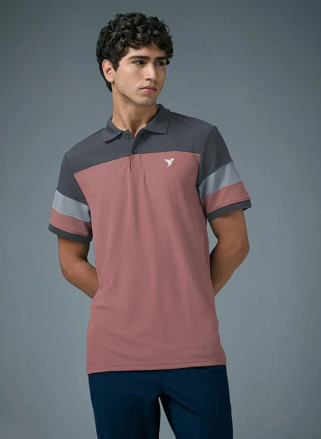 Technosport Men Slim Fit Color Block Pique Polo