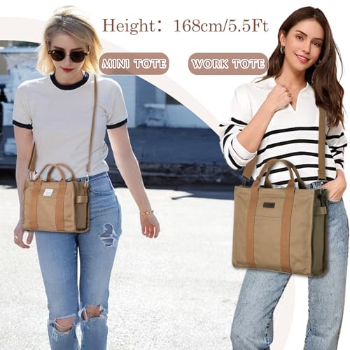 VASCHY Mini Tote Bag for Women, Small Cute Aesthetic Canvas Tote Purse Handbags Crossbody Shoulder Satchel Bag with Zipper Pockets for Girls Brown - Image 2