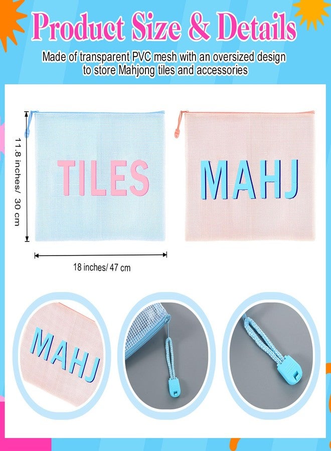 SilTriangle Mahjong Tile Bag 18 x 11 Inch PVC Clear Zippered Storages Tile Holder Waterproof Empty American Mahjong Bags for Game Accessories Gifts Game Lover(2 Pack, Pink and Blue) - Image 2