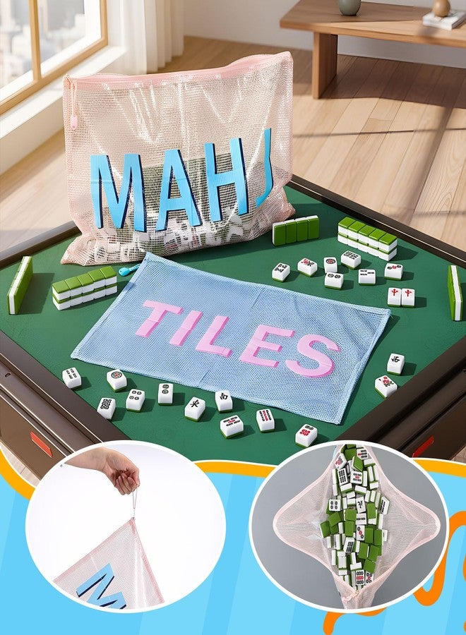 SilTriangle Mahjong Tile Bag 18 x 11 Inch PVC Clear Zippered Storages Tile Holder Waterproof Empty American Mahjong Bags for Game Accessories Gifts Game Lover(2 Pack, Pink and Blue) - Image 5