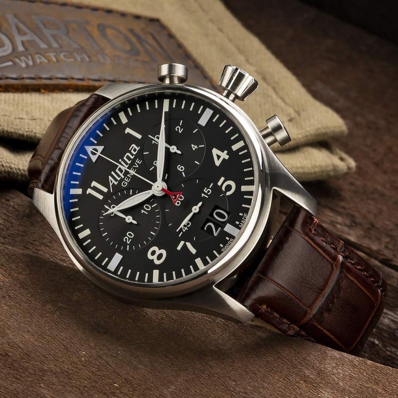 Barton Watch Bands أساور ساعة بارتون جلد البقر بتصميم تمساح - أساور ساعة جلدية بإطلاق سريع، طول قياسي، بني قهوة و مشبك من الفولاذ المقاوم للصدأ، 22 مم - Image 5