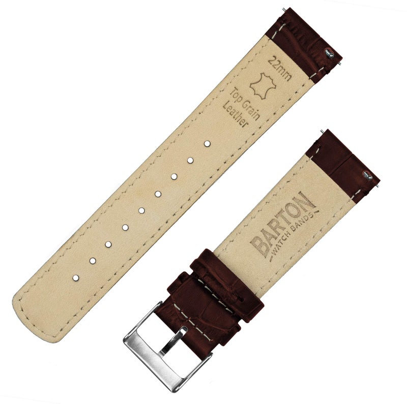 Barton Watch Bands أساور ساعة بارتون جلد البقر بتصميم تمساح - أساور ساعة جلدية بإطلاق سريع، طول قياسي، بني قهوة و مشبك من الفولاذ المقاوم للصدأ، 22 مم - Image 4