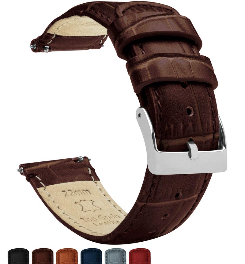 Barton Watch Bands أساور ساعة بارتون جلد البقر بتصميم تمساح - أساور ساعة جلدية بإطلاق سريع، طول قياسي، بني قهوة و مشبك من الفولاذ المقاوم للصدأ، 22 مم - Image 2