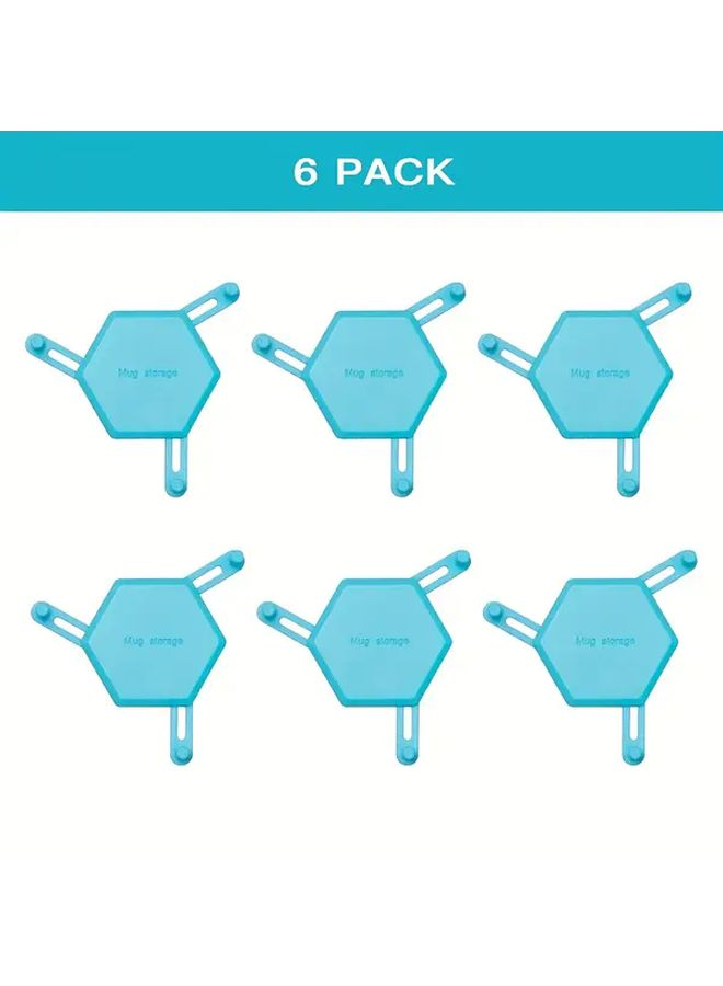 Blue 6 Pack Adjustable Plastic Mug Hooks Wall Mounted Kitchen Cup Storage Rack - Image 5