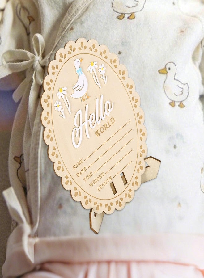 Penitue Newborn Announcement Sign, 5.9in Hello World Wooden Baby Boy Plaque Cute Silly One Goose and Daisy Newborn Welcome Board Perfect for Birth Photos Nursery Decor Baby Shower Gender Reveal Gift - Image 5