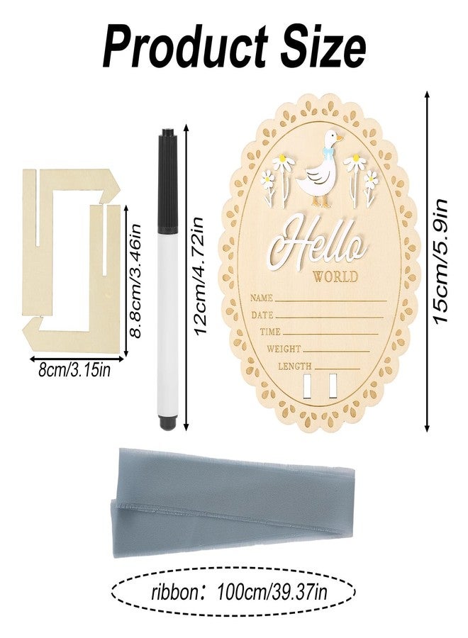 Penitue Newborn Announcement Sign, 5.9in Hello World Wooden Baby Boy Plaque Cute Silly One Goose and Daisy Newborn Welcome Board Perfect for Birth Photos Nursery Decor Baby Shower Gender Reveal Gift - Image 2