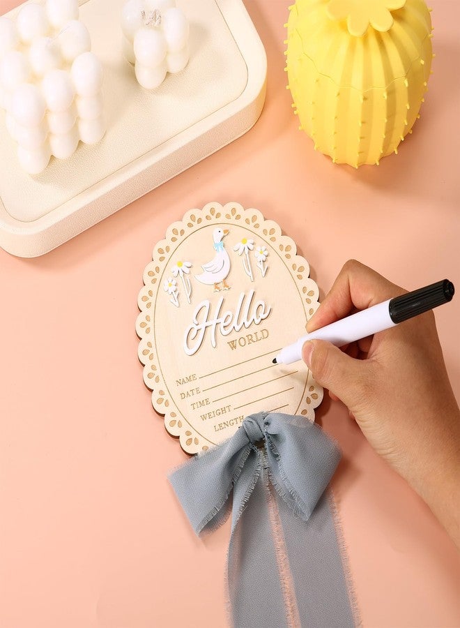 Penitue Newborn Announcement Sign, 5.9in Hello World Wooden Baby Boy Plaque Cute Silly One Goose and Daisy Newborn Welcome Board Perfect for Birth Photos Nursery Decor Baby Shower Gender Reveal Gift - Image 3