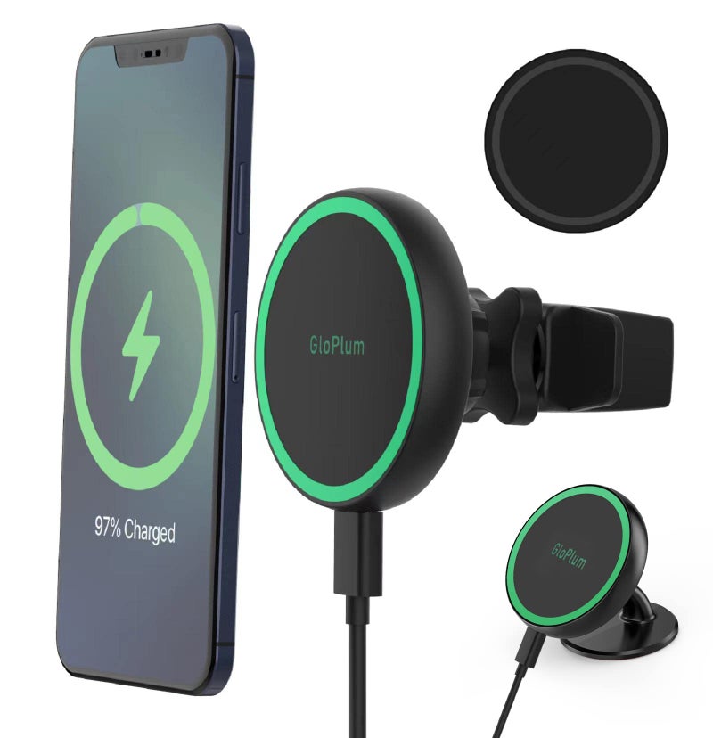Gloplum Magnetic Wireless Car Charger Mount Compatible with Magsafe iPhone 15/ iPhone 14/iPhone 13, Fast Charging Air Vent Magnet Accessories Car Phone Holder - Image 1