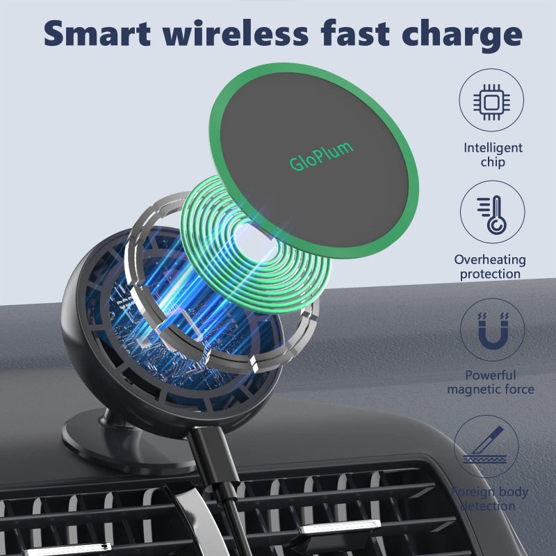 Gloplum Magnetic Wireless Car Charger Mount Compatible with Magsafe iPhone 15/ iPhone 14/iPhone 13, Fast Charging Air Vent Magnet Accessories Car Phone Holder - Image 4