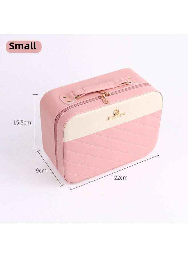 Generic OEM ODM Cosmetic Case Women Large Capacity PU Waterproof Storage Box Large Capacity Suitcase Customizable Size LOGO-Color:Diagonal Stripes-pink Trumpet  - Image 1