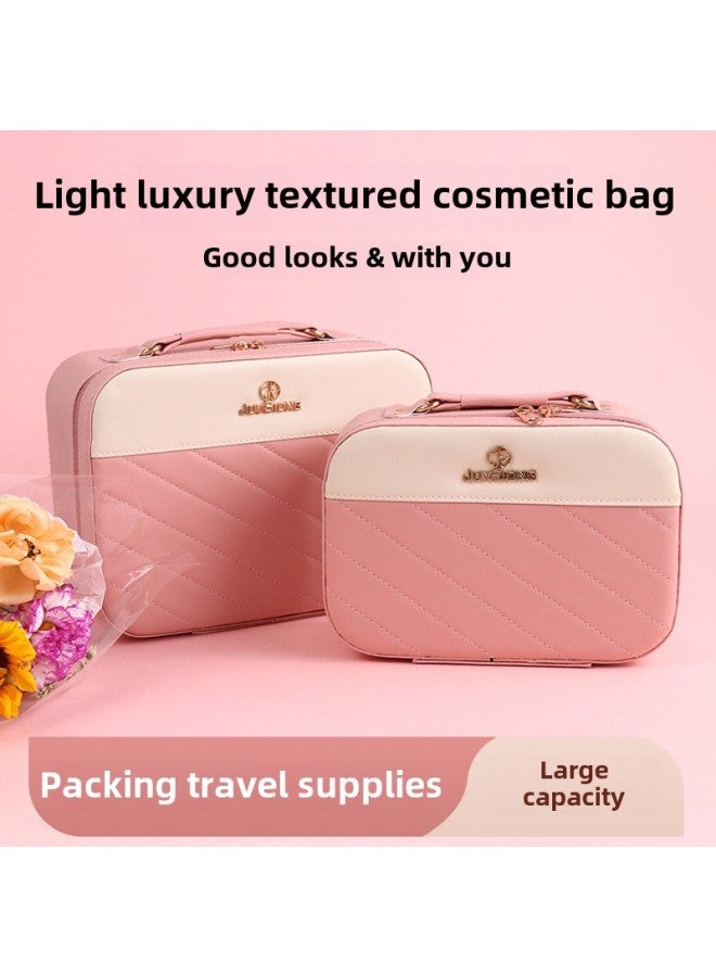 Generic OEM ODM Cosmetic Case Women Large Capacity PU Waterproof Storage Box Large Capacity Suitcase Customizable Size LOGO-Color:Diagonal Stripes-pink Trumpet  - Image 4