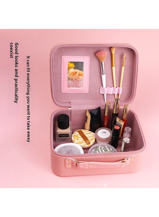 Generic OEM ODM Cosmetic Case Women Large Capacity PU Waterproof Storage Box Large Capacity Suitcase Customizable Size LOGO-Color:Diagonal Stripes-pink Trumpet  - Image 2