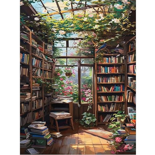 Ycydilirab 5D Diamond Painting for Adults Bookshlf- Diamond Art Kits for Adults Bookshlf, DIY Gem Painting for Gifts Home Wall Decor 12x16inch - Image 1