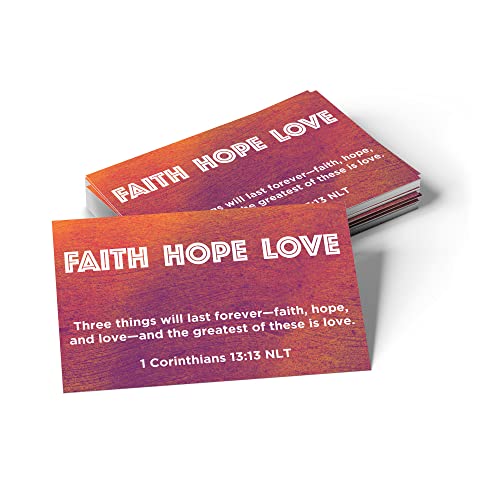 Logos Trading Post Faith Hope Love, 1 Corinthians 13:13, Bulk Pack of 25 Affirmation Scripture Cards for Kids, Pass it On Christian Bible Verse Cards for Sunday School, Childrens Church, & Youth Group Ministry - Image 1