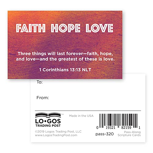 Logos Trading Post Faith Hope Love, 1 Corinthians 13:13, Bulk Pack of 25 Affirmation Scripture Cards for Kids, Pass it On Christian Bible Verse Cards for Sunday School, Childrens Church, & Youth Group Ministry - Image 2